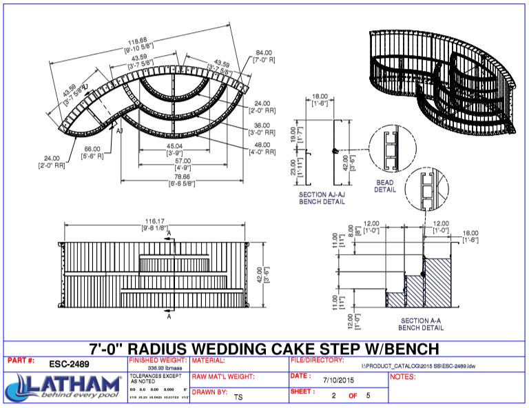 7' Radius Wedding Cake Step 42" w/ Right Bench(6' 6 5/8" Wide)